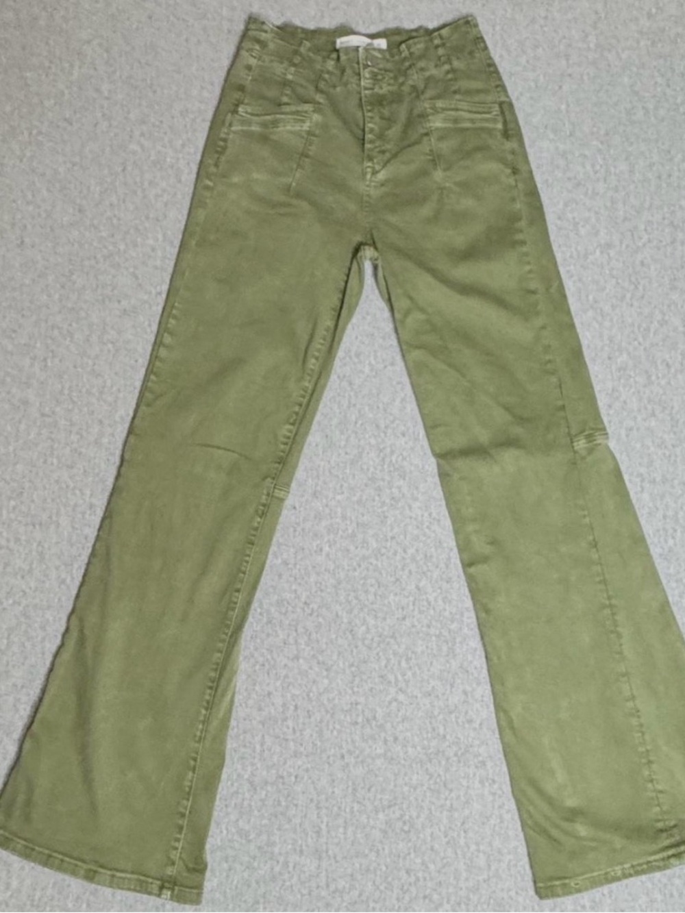 Altar'd State Olive Green Flared Button-Front High Waist Pants